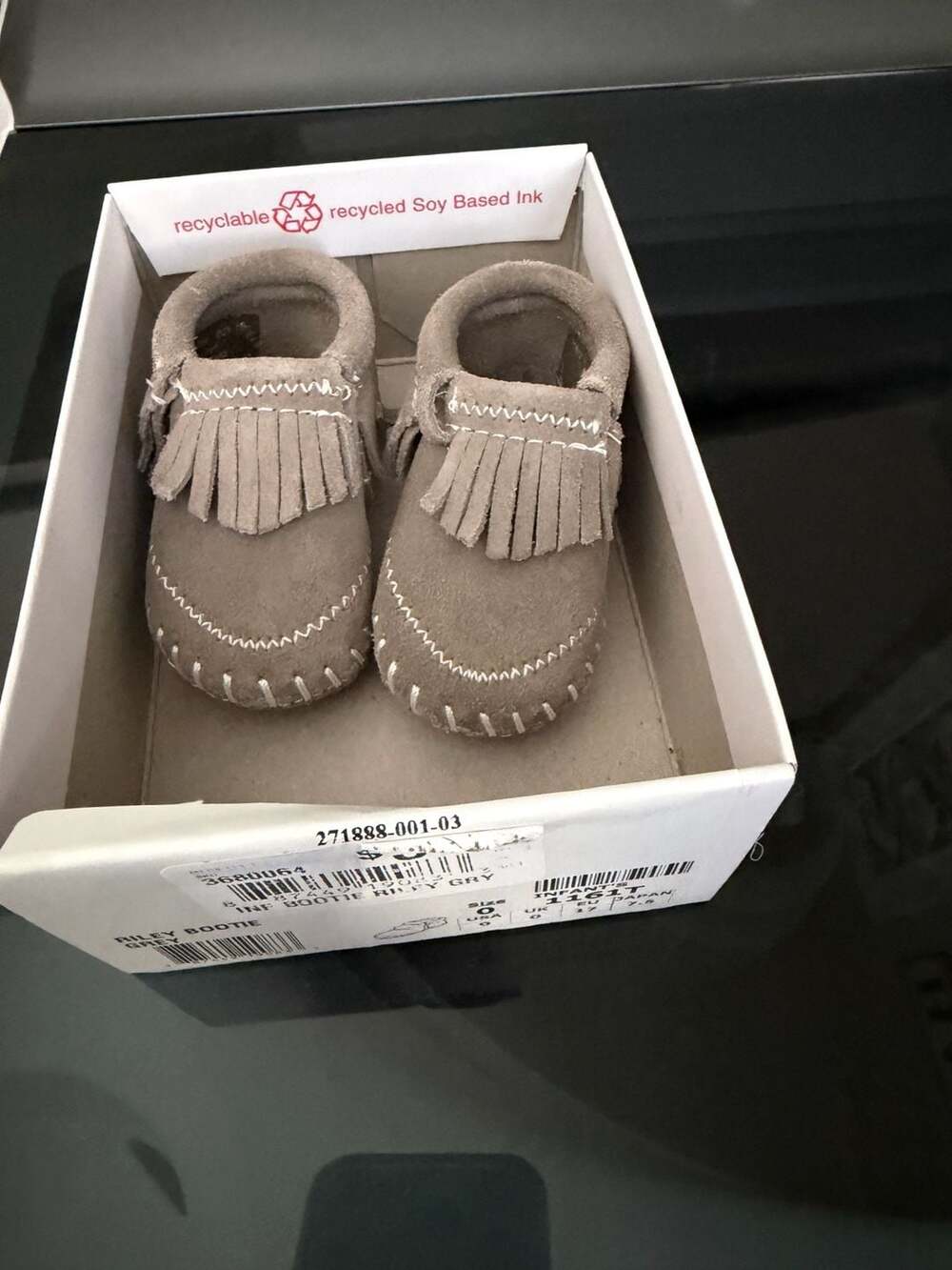 Minnetonka Infant's Riley Bootie Grey Suede Moccasins Size 0